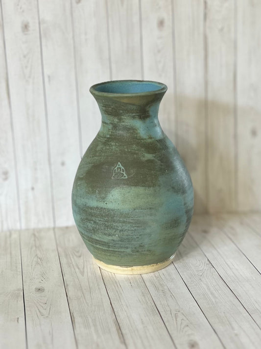 Burnished Turquoise Ceramic Bud Vase
